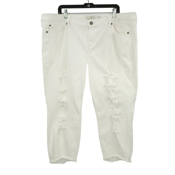 Torrid Skinny Distressed Crop Capri Jeans Womens Plus Size 26 Stretch Raw Hem - Picture 1 of 12